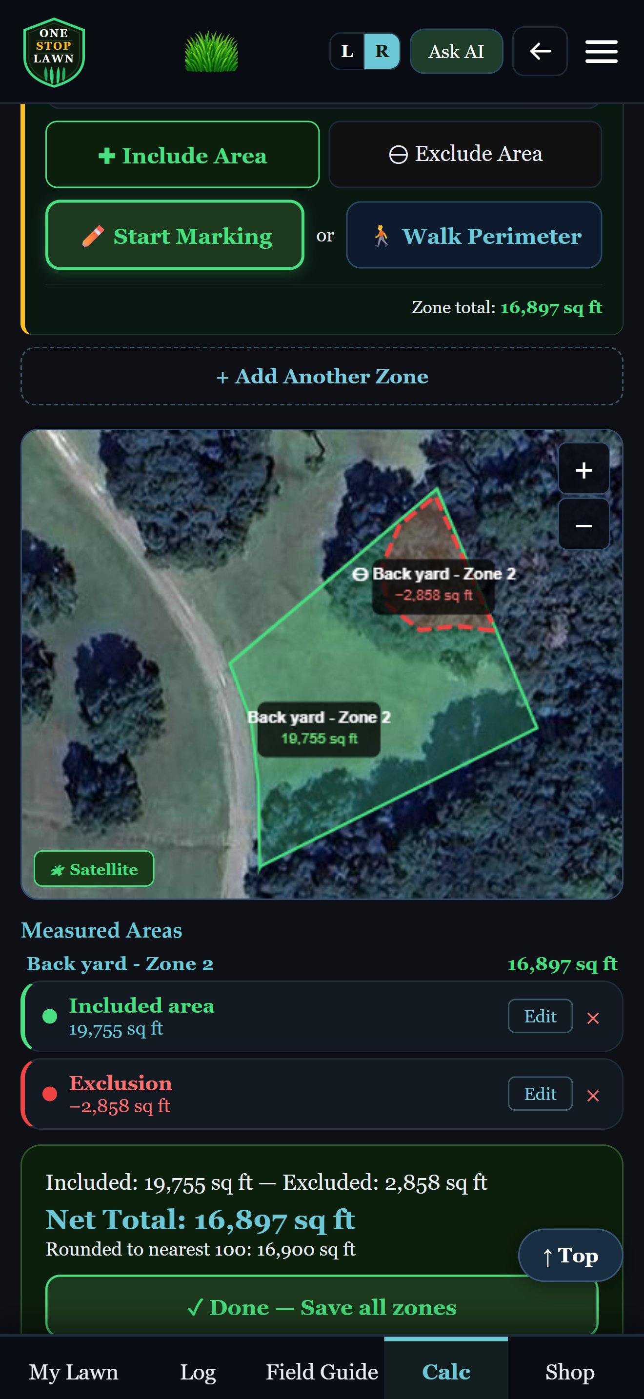 Lawn measurement and area mapping
